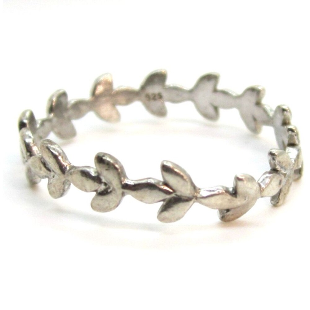 Vintage Sterling Silver FLORAL VINE Ring Leaf Band size 7.5